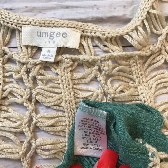 Umgee Green Boho Crocheted Knit Fringe Western Long Vest Size Medium - Picture 7 of 8